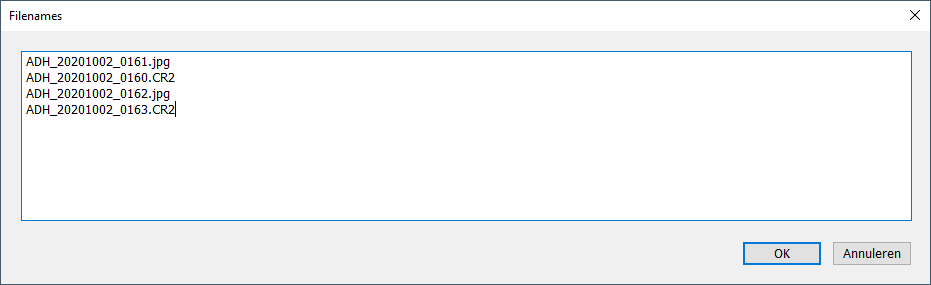 Filenames dialogue Filenames dialogue