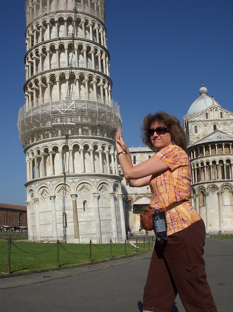 Tourist by the Leaning Tower of Pisa
