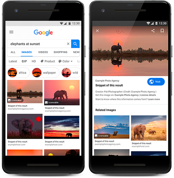 Google Images with licensing information