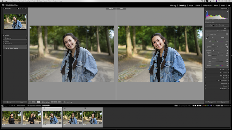 Viewing before and after in Adobe Lightroom