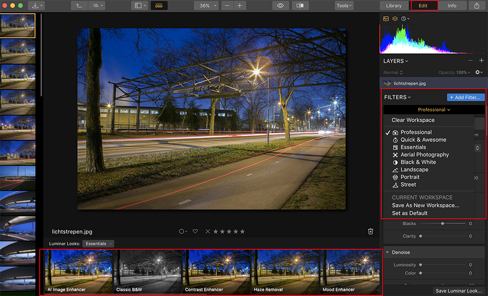 Luminar filter workspaces Luminar filter workspaces