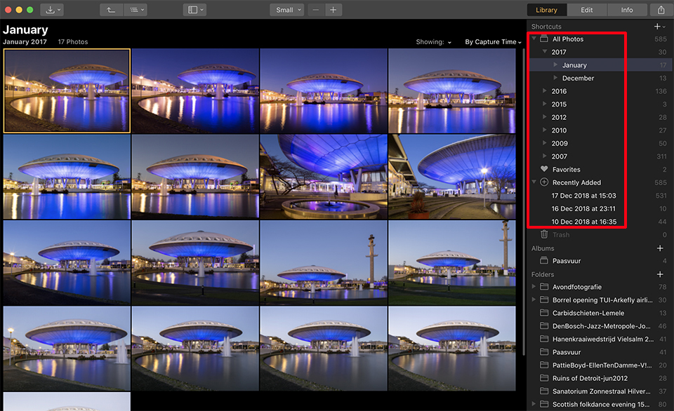 Luminar organisation by date Luminar organisation by date