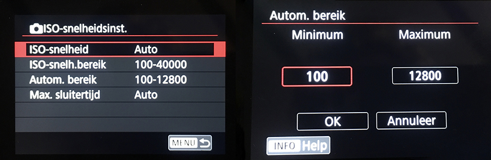 Auto ISO screens on the EOS RP Auto ISO screens on the EOS RP