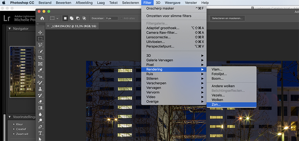 Filter rendering sun
