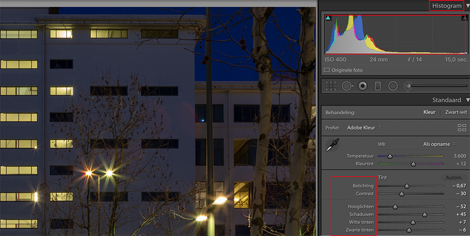 Lightroom Classic CC exposure histogram