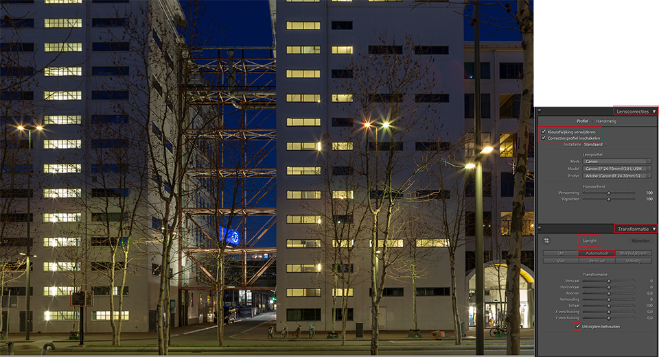 Lightroom lens profile Upright corrections
