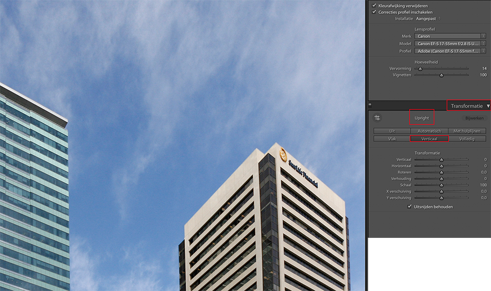 Lightroom correcting perspective with Upright