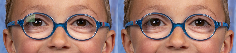 Removing reflections from glasses, before and after