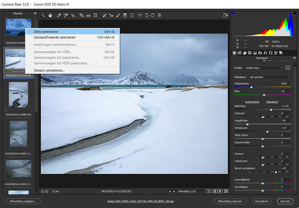 Camera Raw: Select all Camera Raw: Select all
