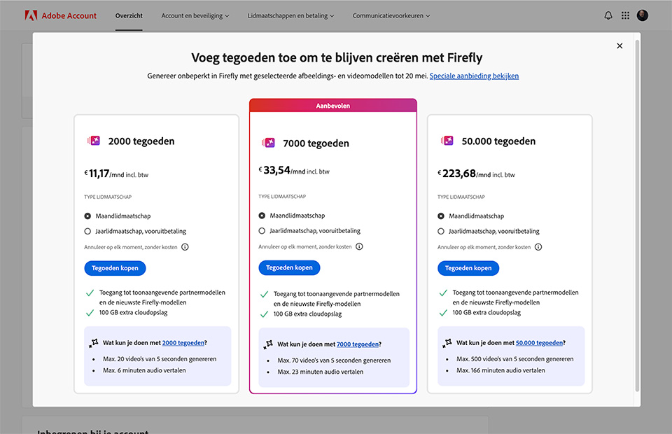 Adobe website buying credits