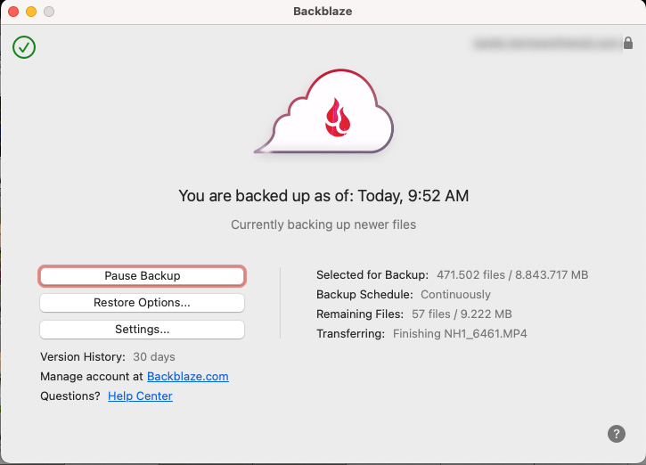 Nando Backblaze window Nando Backblaze window