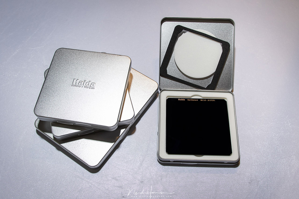 The Haida Red Diamond filters and metal cases. The strong ND filters come with foam to prevent light leaks if you use them in a holder that does not already have foam. The Haida Red Diamond filters and metal cases. The strong ND filters come with foam to prevent light leaks if you use them in a holder that does not already have foam.