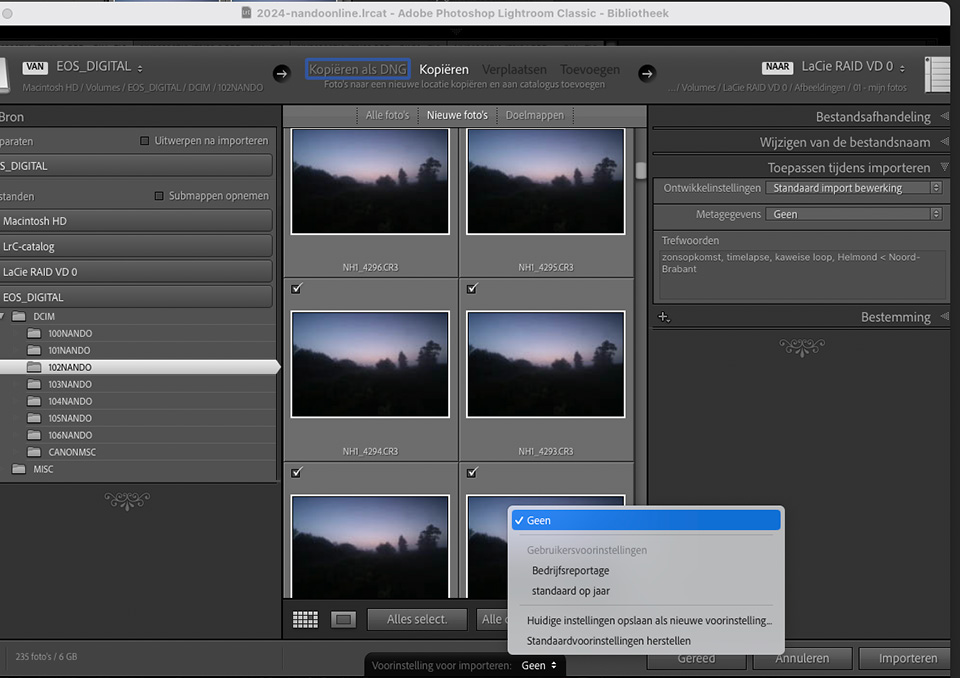 Nando saving as an import preset Nando saving as an import preset