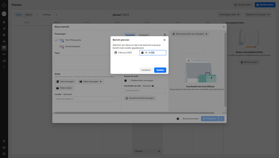Scheduling tool for Facebook and Instagram